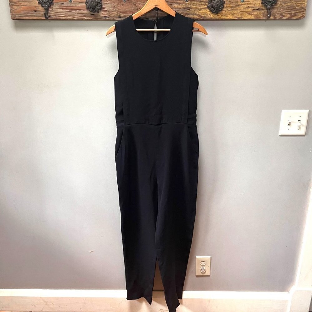 Theory Remaline Structured Sleeveless Admiral Crepe Jumpsuit In Black Size 10